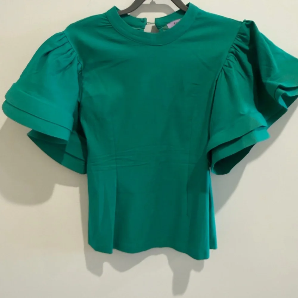 Green Designer Puff Sleeve Top - Picture 1 of 10